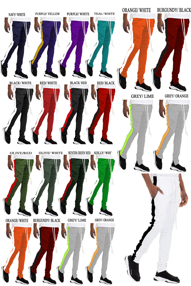Mens Track Pants Jogger Sweatpants Side Ankle Zip Hipster Long Drawstring Urban