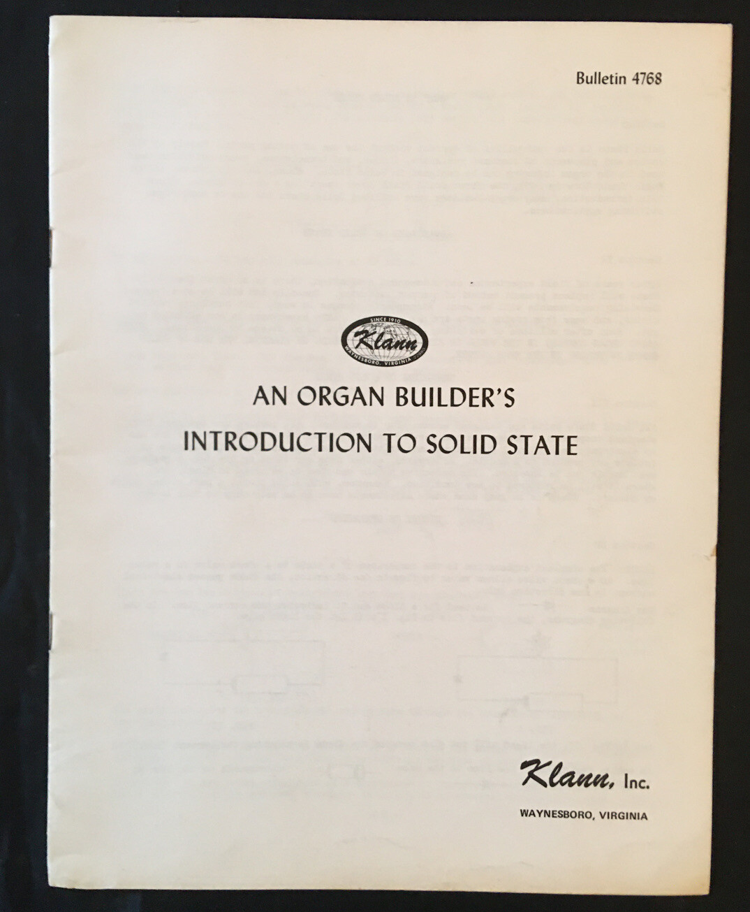 Klann, Inc.:  An Organ Builder's Introduction to Solid State - Bulletin 4768