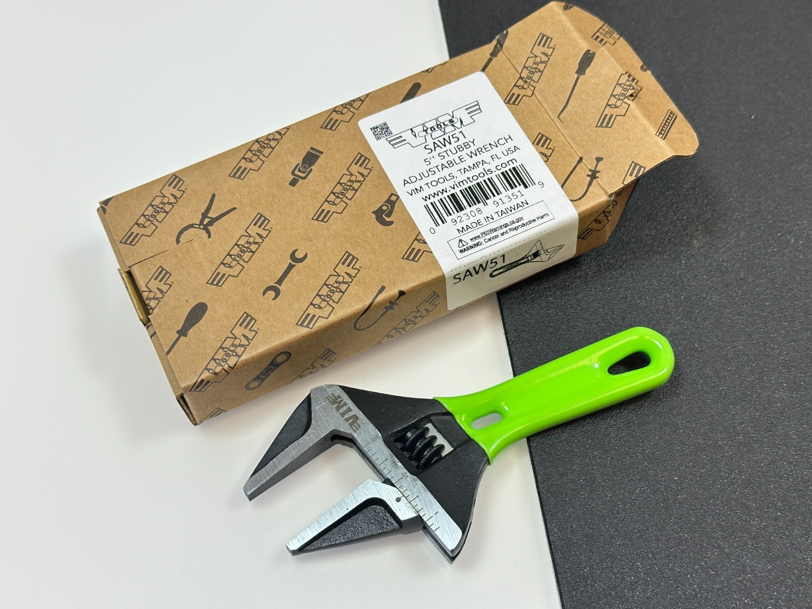VIM 5" Green Stubby Wide Mouth Opening Adjustable Wrench, Opens to 1-1/8" #SAW51