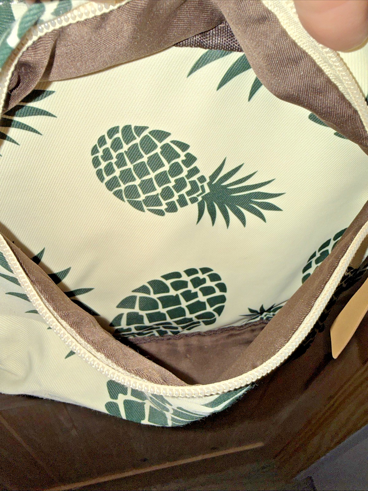 Pineapple Backpack 16" Cream Green Tropical Print Teen Women School Bag
