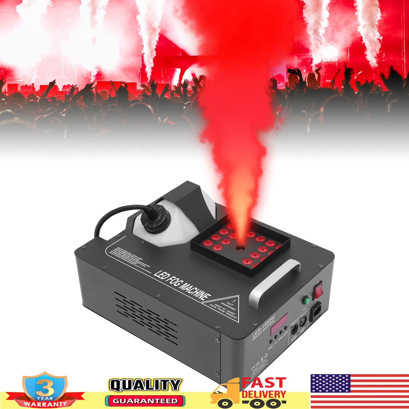 Smoke Fog Machine RGB 24 LED Light DMX DJ Party Vertical Spray Fog Stage Light