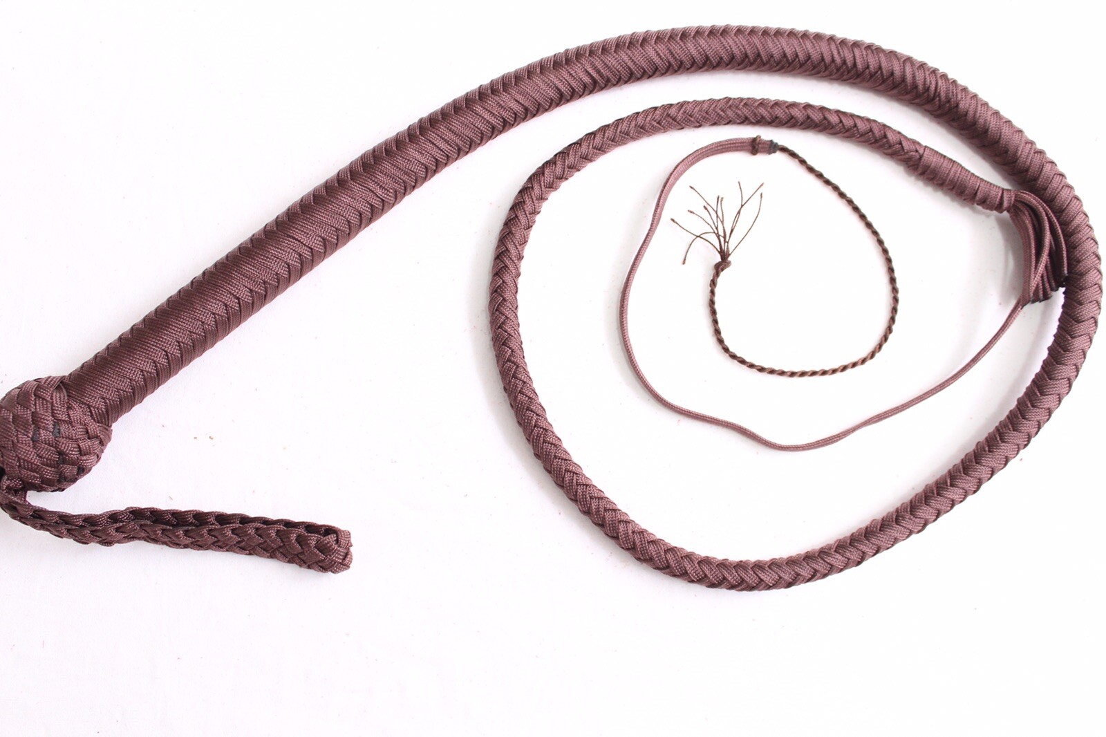 Bullwhip 4 Ft Long, 12 Plaited Nylon Weaving Whip, Dark Brown, Hand Crafted