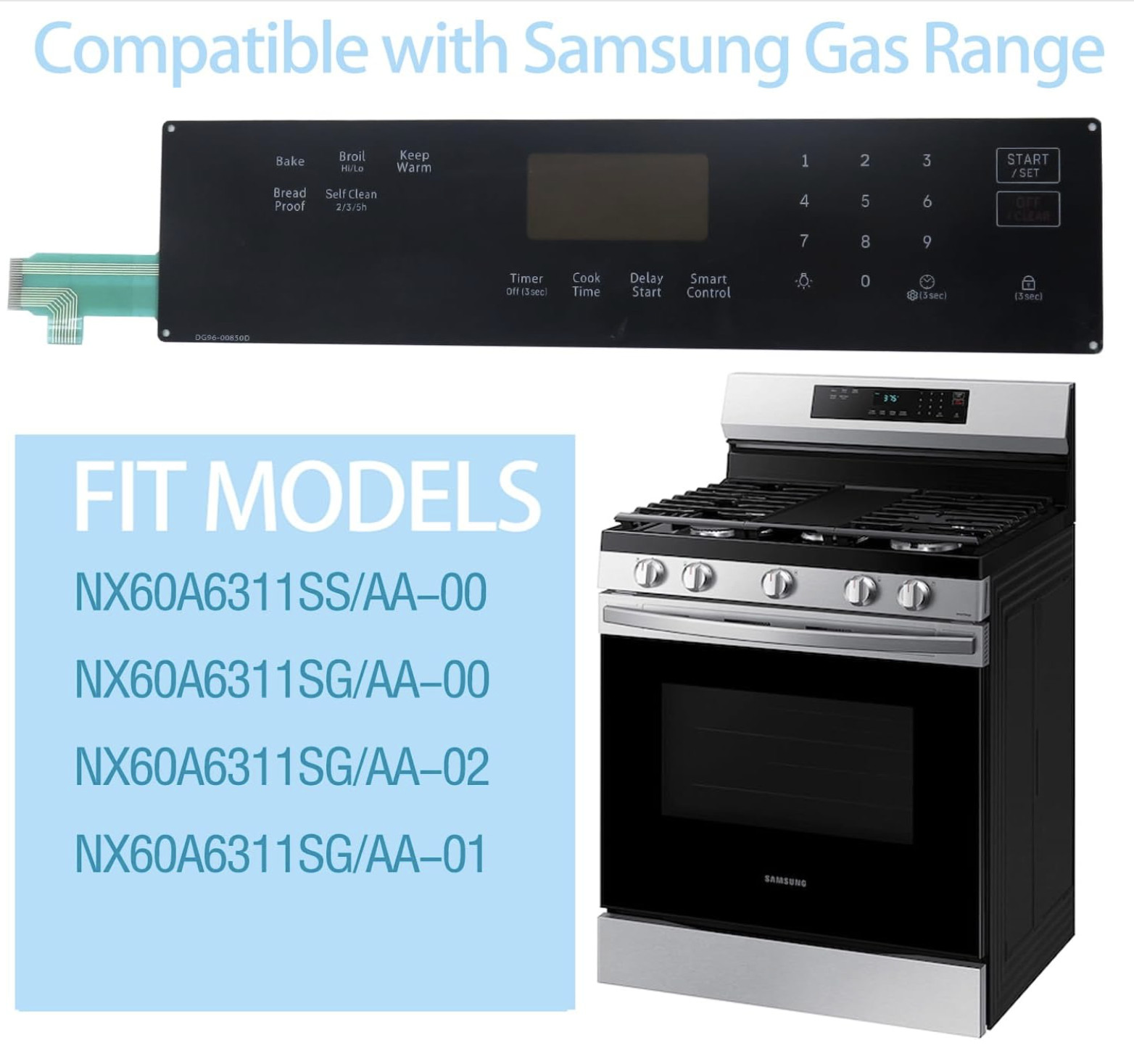 DG96-00850D Range Membrane Switch Touchpad Control Panel For Samsung Gas Ovens