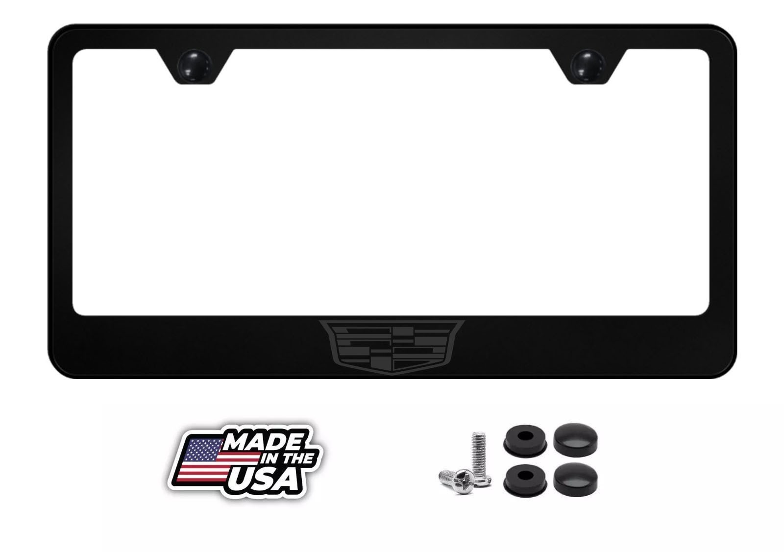 Black on Black Cadillac Logo License Plate Frame Premium Black Metal