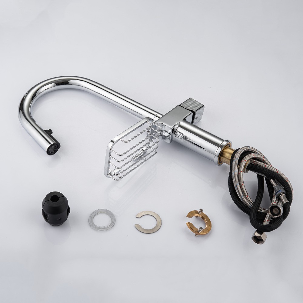 High Arc Pull Down Kitchen Faucet Single Hole Stainless Steel Modern Sink
