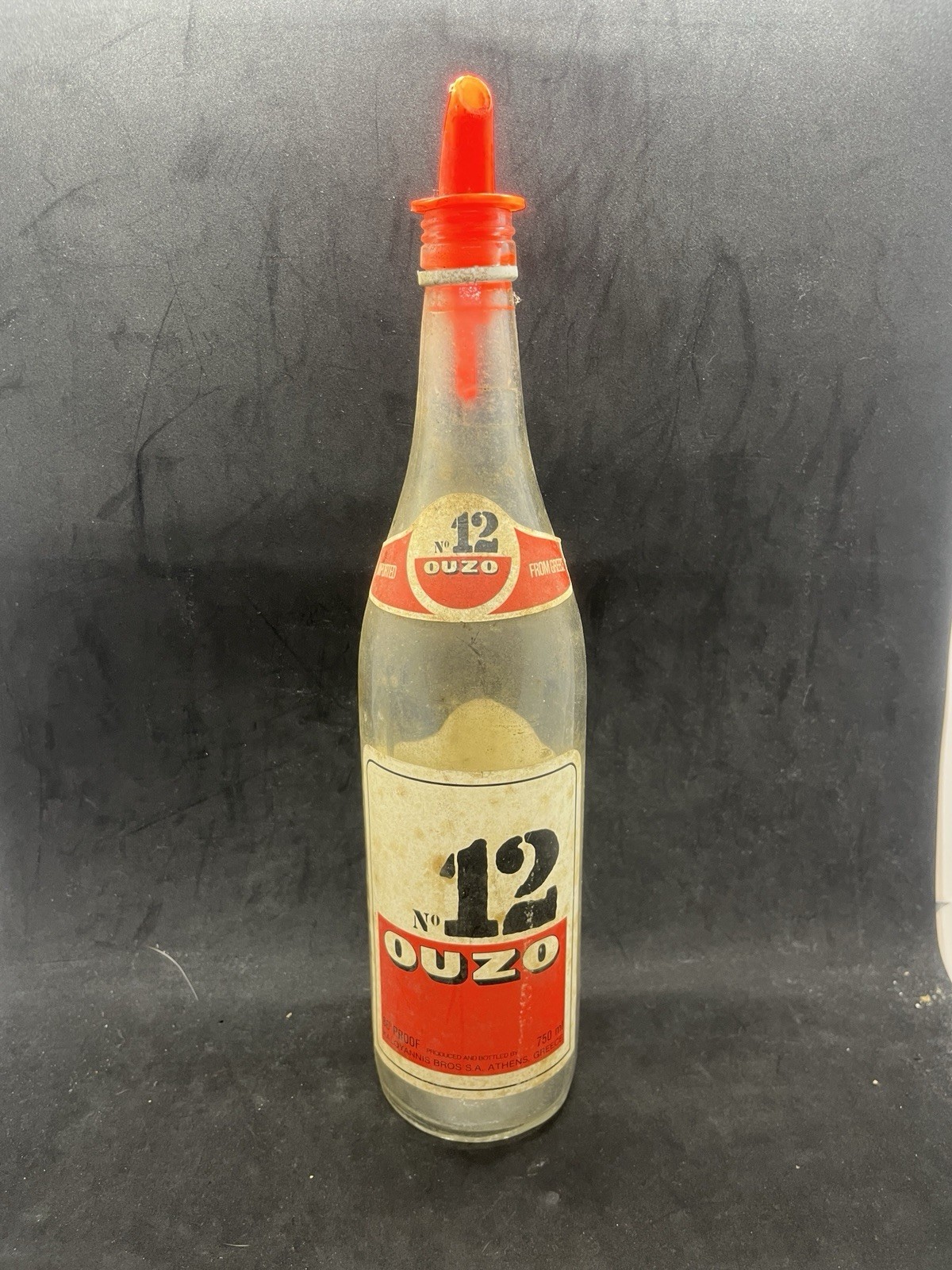 Vintage No 12 OUZO EMPTY Glass Liquor Bottle 750ml