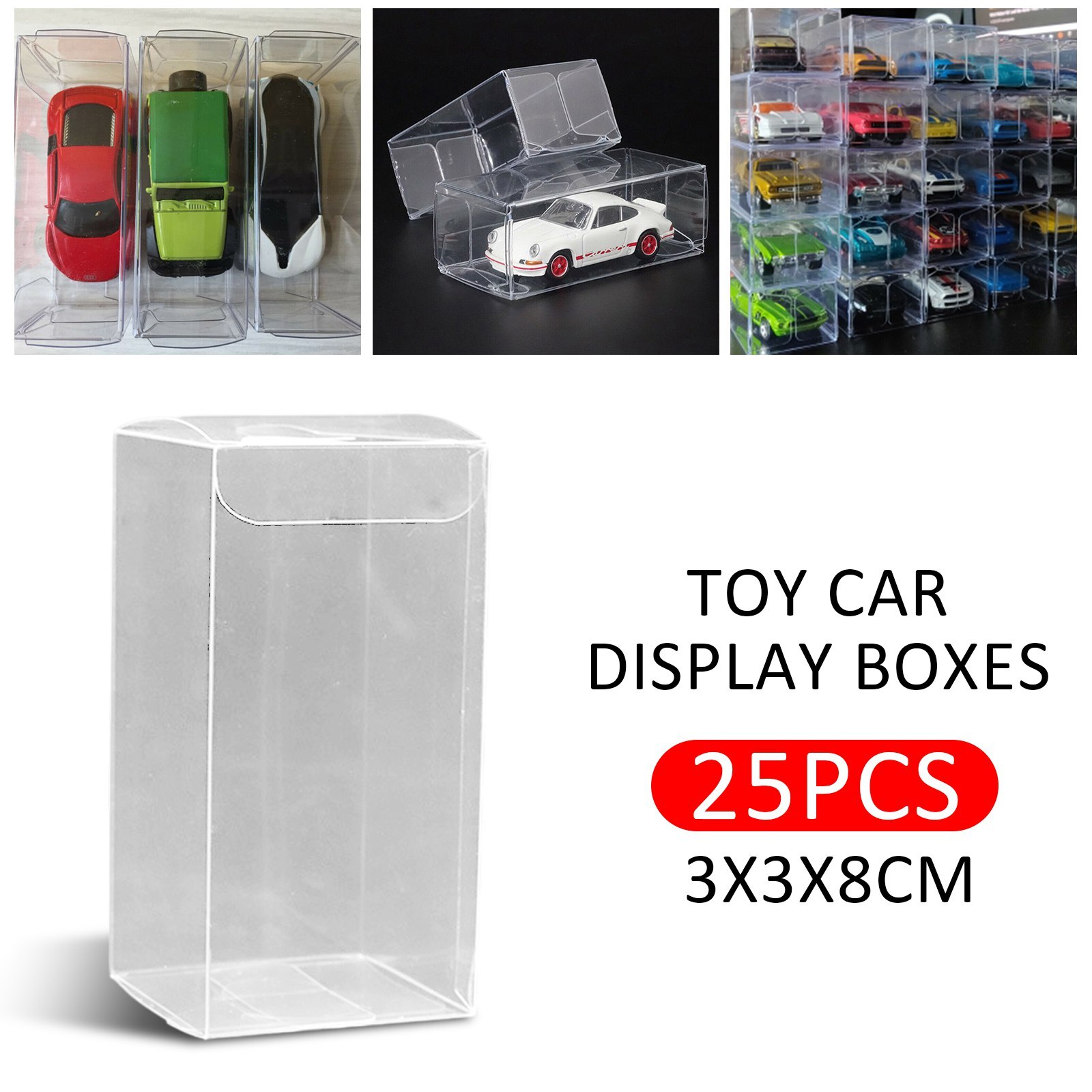 25pcs Clear Model Toy Car Display Box Show Storage Case Dustproof For 1:64 Scale
