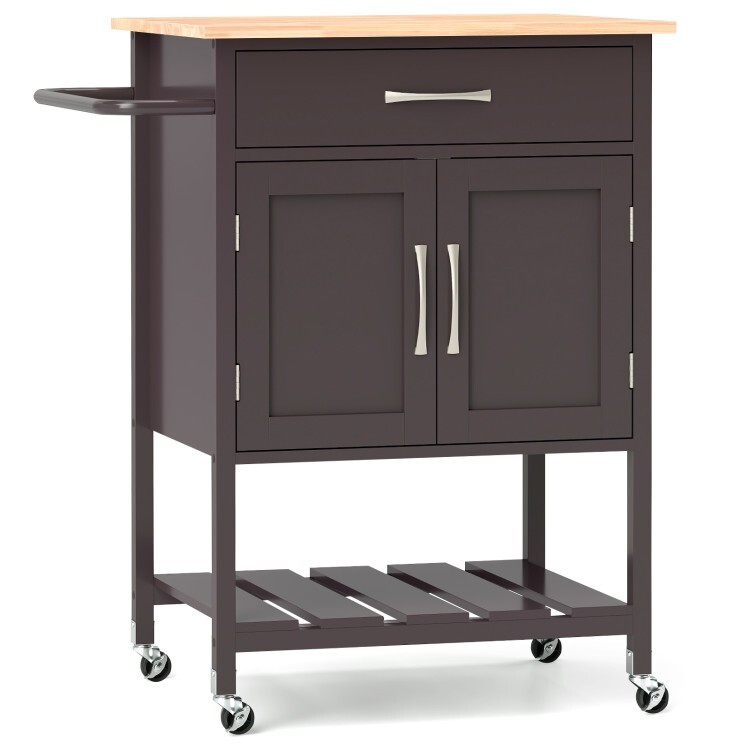 Kitchen Island Rolling Trolley Cart Mobile Serving Cart w/Drawer and Towel Rack