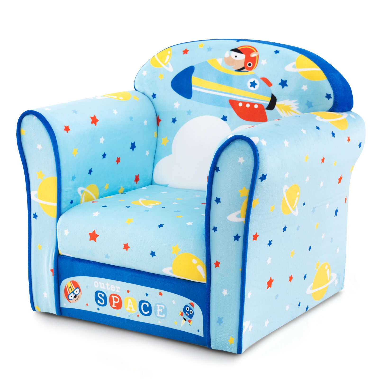 Kid's Sofa Chair Soft Velvet Upholstered Armchair Children Couch Blue