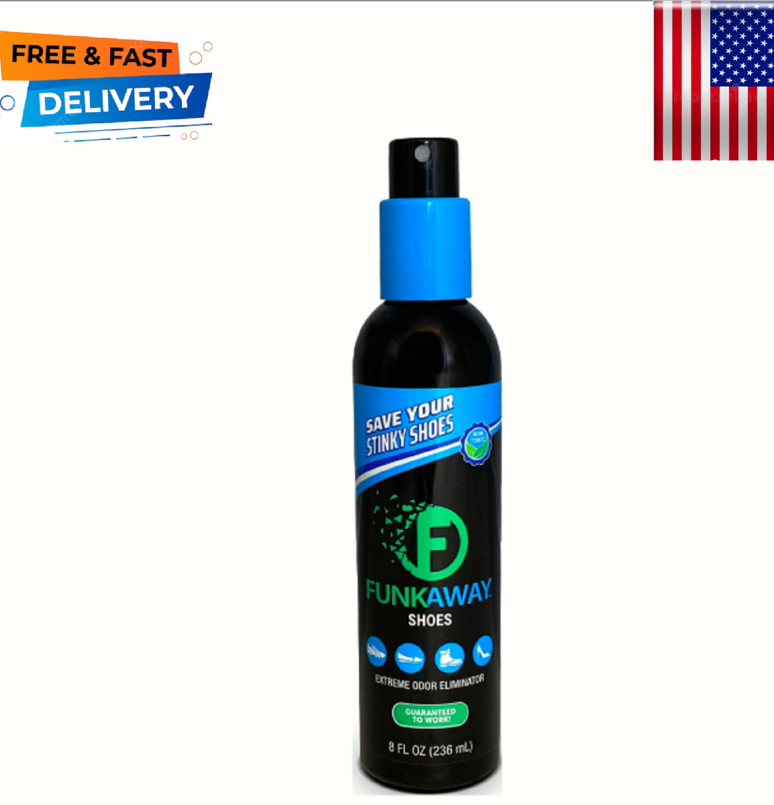 FunkAway Odor Eliminating Spray for Shoes, Skates, Work Boots & More, 8 oz., Ext