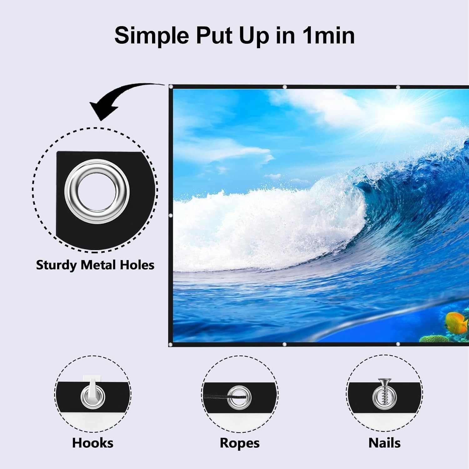 Projector Screen 100 inch, Portable Projector Screen Outdoor Indoor Projectio...