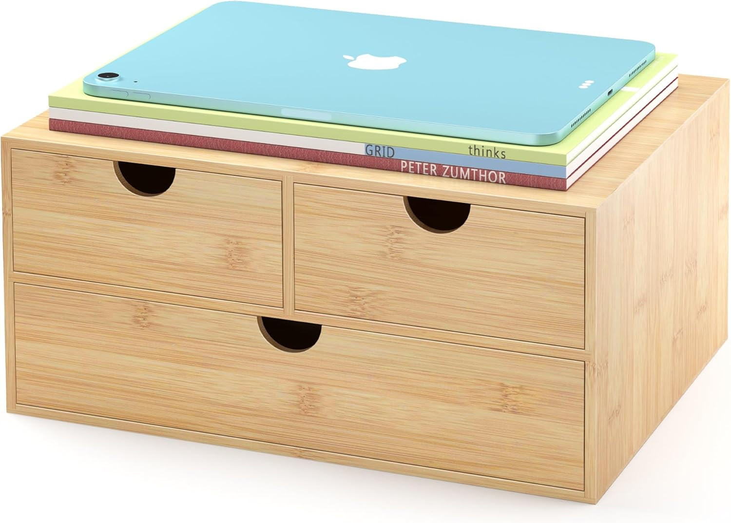 Bamboo Desk Drawer Organizer, Large Desktop Organizer with Drawers Tabletop Stor