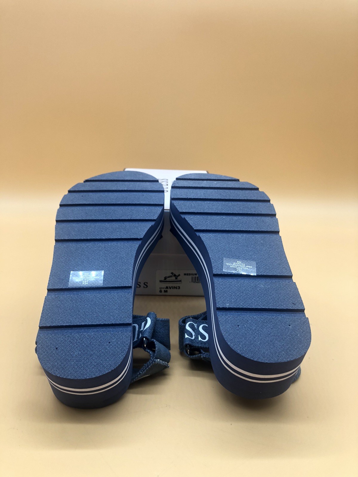 Guess Women's Avin Wedge Sandal Medium Blue Fabric Size 6M New in Box *