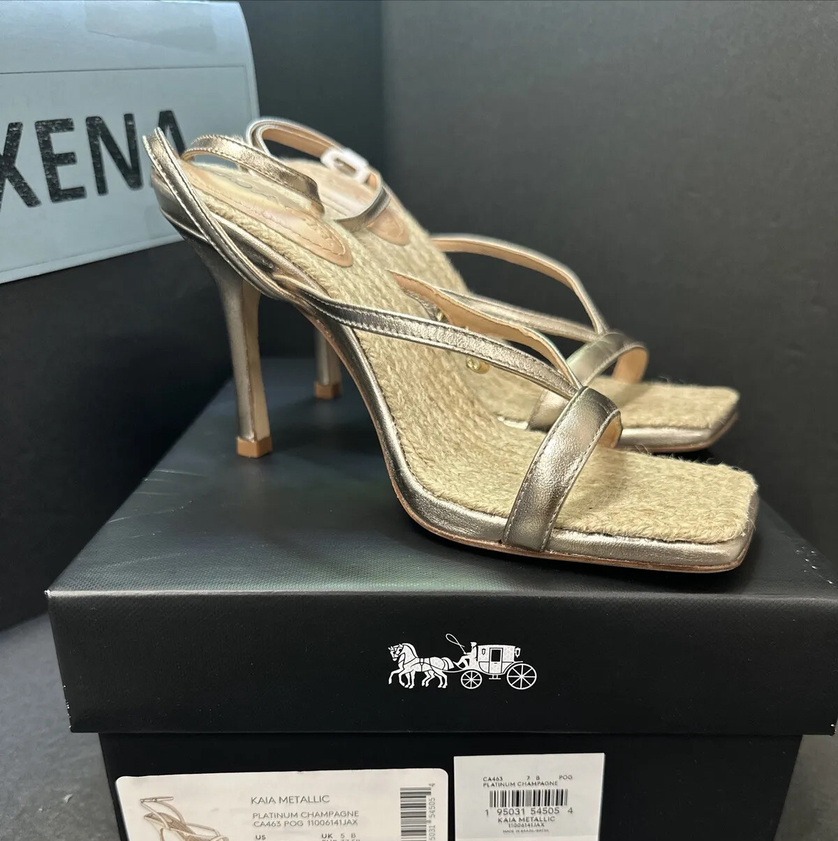Coach Kaia Metallic High Heel Sandal-Platinum Champagne-CA463-Women’s Size 7.5 B