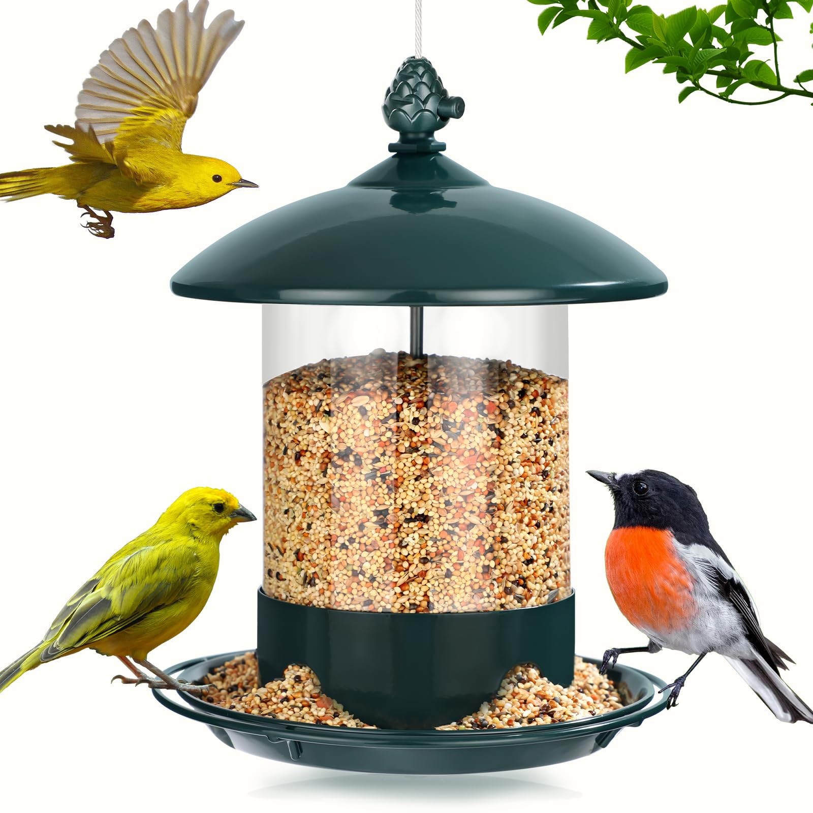 Gbekery Metal Bird Feeders for Outdoors Hanging, Weather Resistant Green 1P