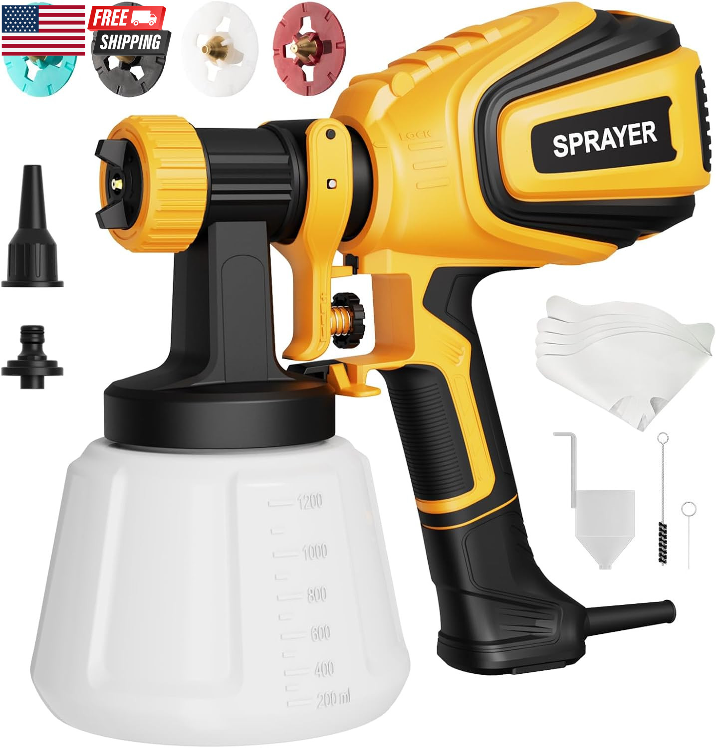 Paint Sprayer, 700W HVLP Spray Gun with Cleaning & Blowing Joints, 4 Nozzles and