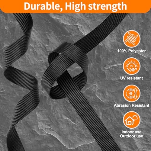 Webbing, Heavy Duty Webbing Straps, Extra Thick Strapping 1" width Black-12yard