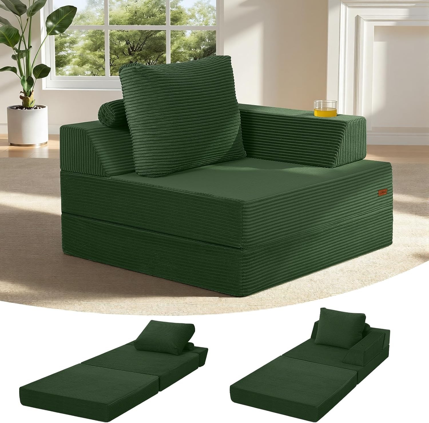 AX Folding Sofa Bed, Foldable Couch for Bedroom, Corduroy Convertible