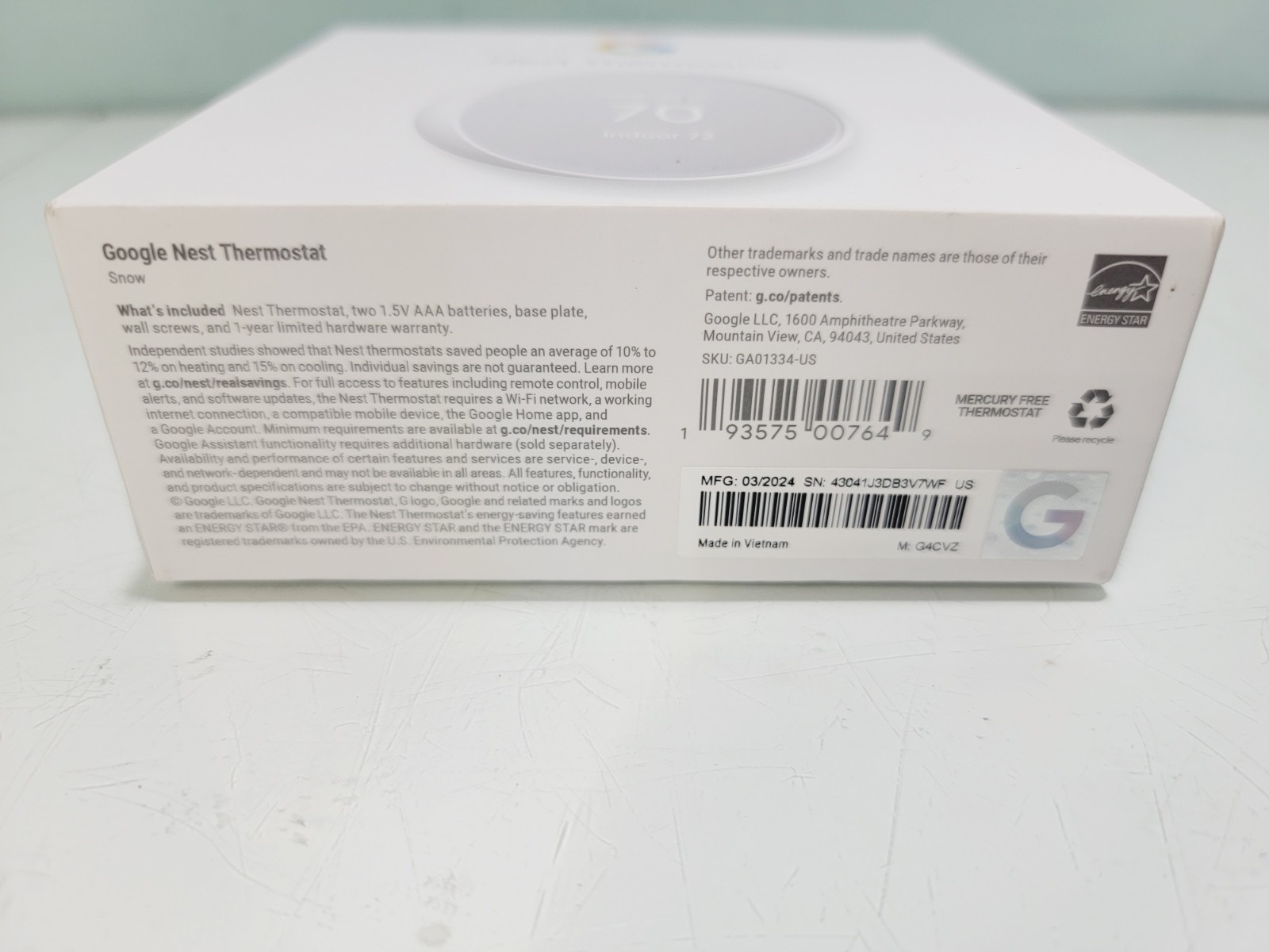 New-Google-Nest Thermostat-Snow-G4CVZ