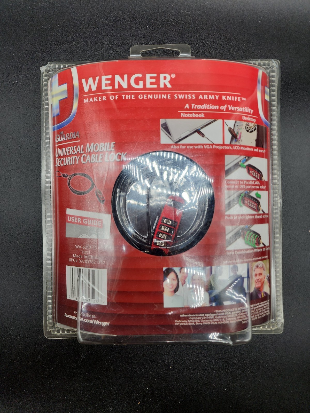 Wenger Security Lock 6ft cable lock for Screw Ports Serial, Parallel, VGA, DVI
