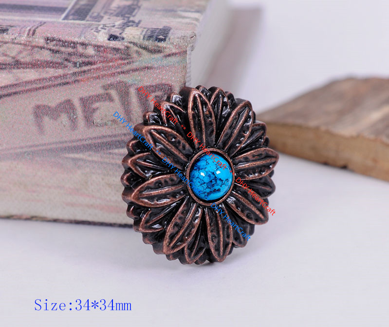 10X Blue Turquoise Antique Copper Rose Flower LeatherCraft Conchos Screw Back