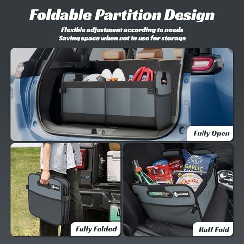 70L Collapsible Car Trunk Organizer - 11 Large Grey Trunk Storage