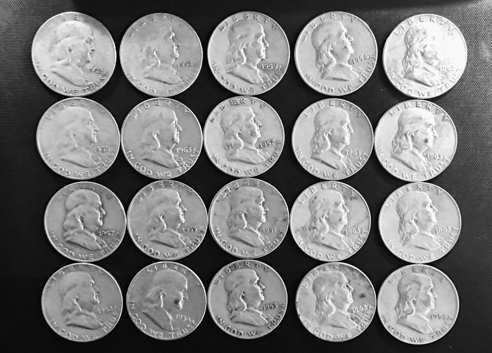 LOT #SLIM 10   ROLL OF 20 FRANKLIN HALF DOLLARS