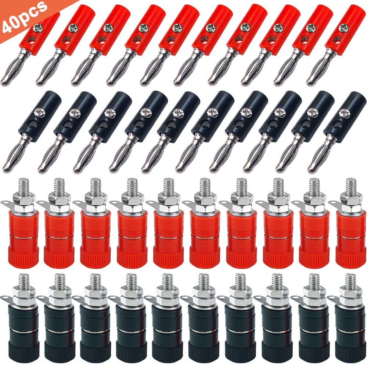 20 Pairs 4 mm Banana Plug Socket Connectors, Nickel Plated Banana Plug and Bi...