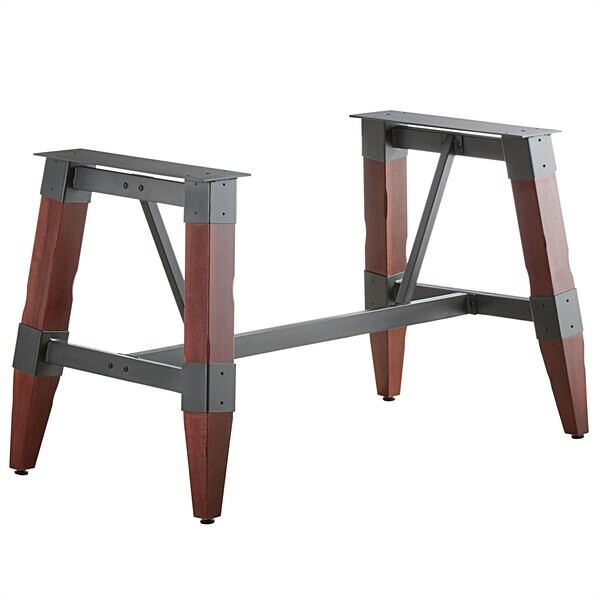Industrial Style Standard Height Trestle Table Base with Steel Frame & Mahogany