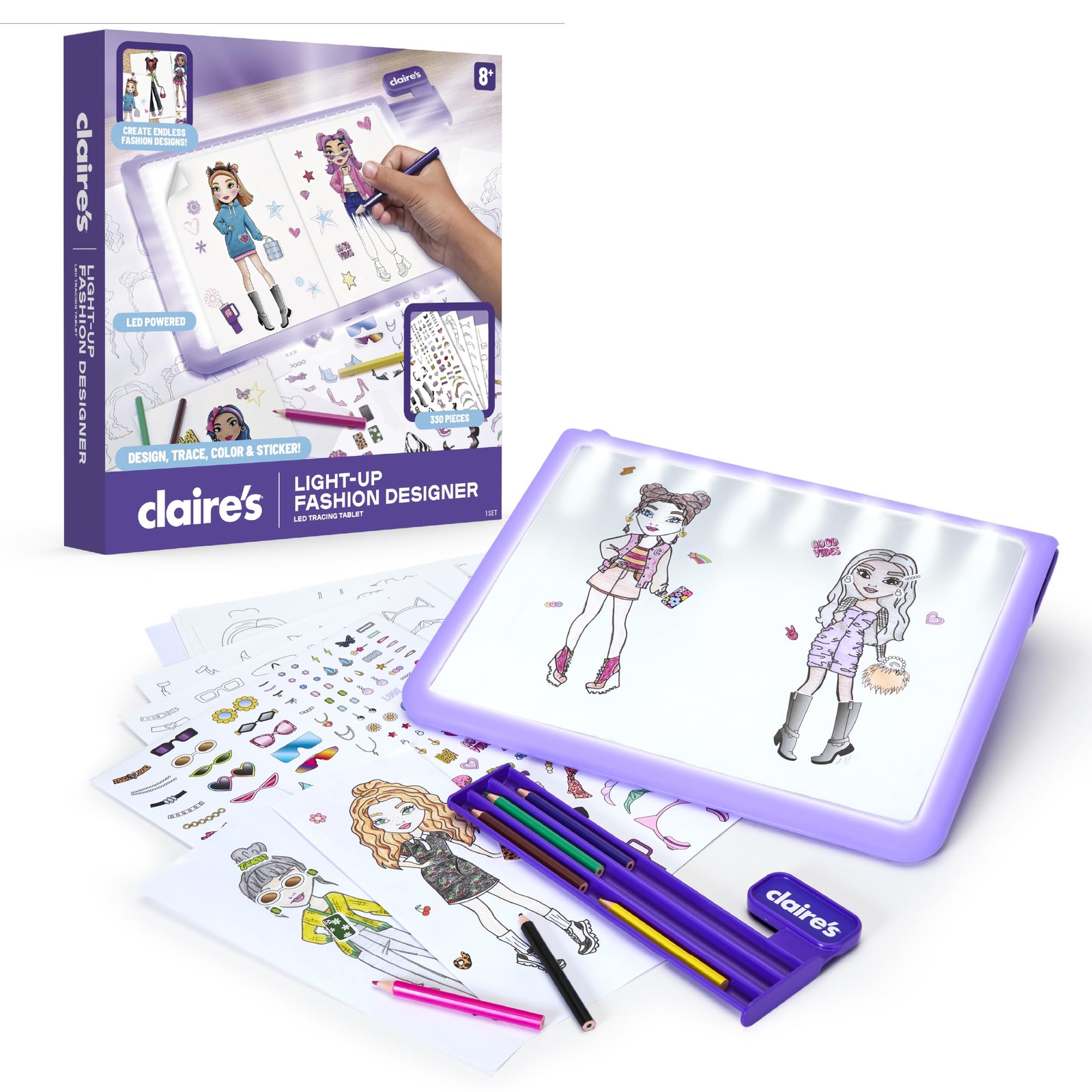 Claire’s Light-Up Fashion Designer LED Tracing Tablet - 330-Piece Arts & Crafts