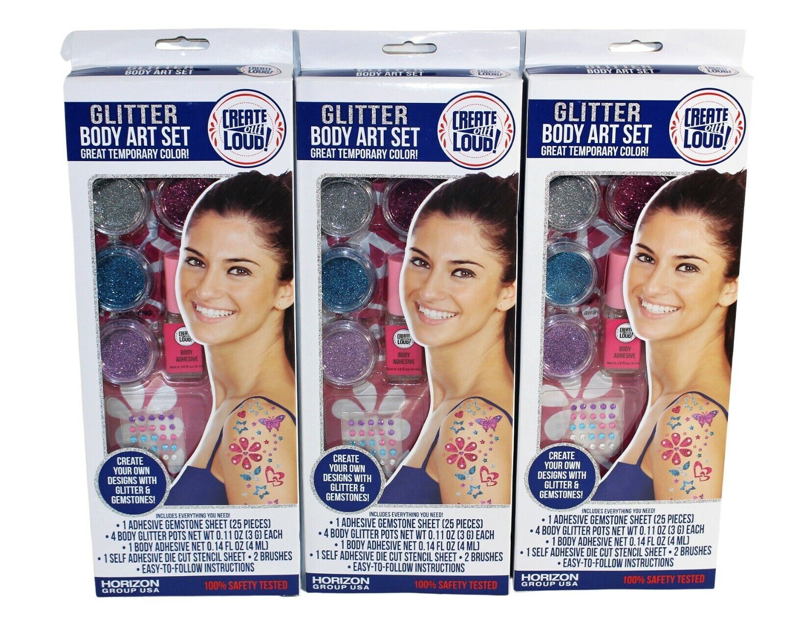 Lot Of 3 Glitter Body Art Temporary Tattoo Set Gemstones 4 Different Colors NIB