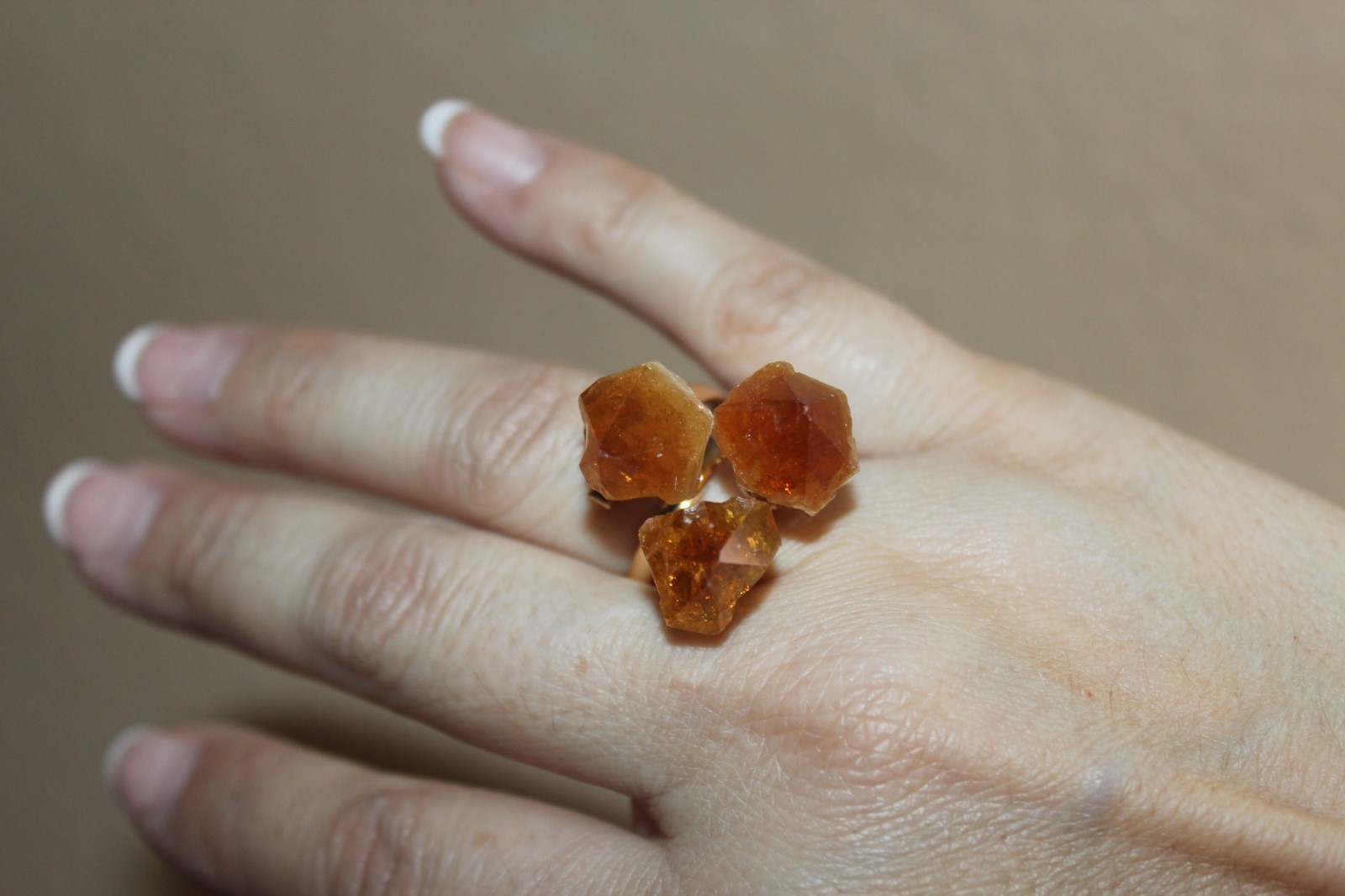 Triple Citrine Dual Hoop Adjustable Ring from Brazil R419