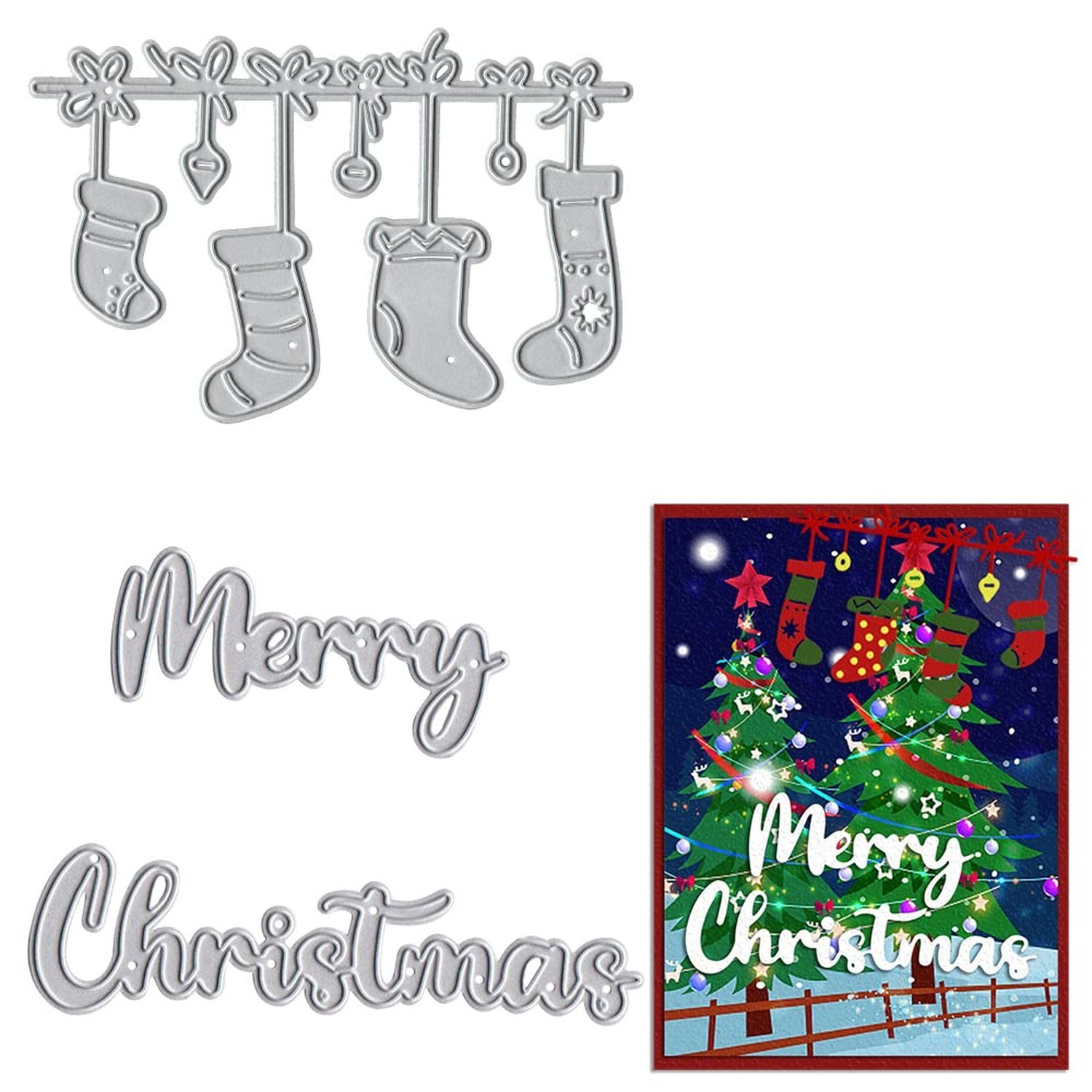 Merry Christmas Words Die Cuts for Card Making, Christmas Socking Cutting Die...