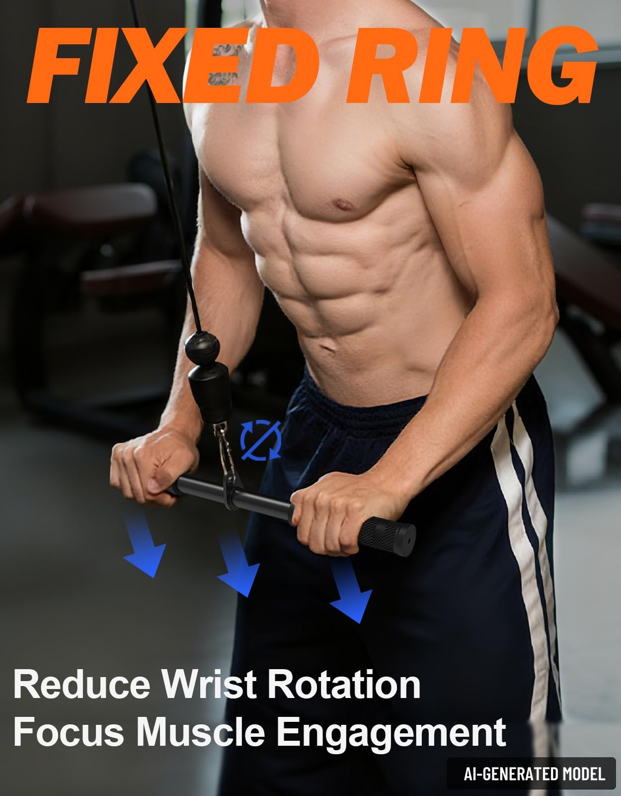 Straight Bar Cable Attachment, NonSlip Tricep Bar for Tricep Pull Down, Lat P...