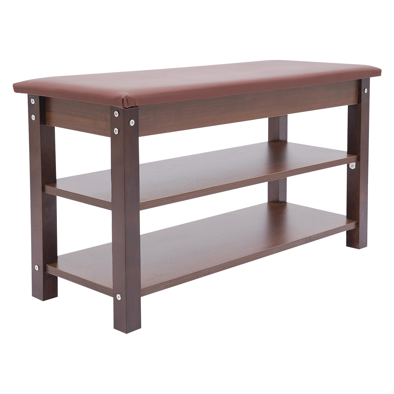 Shoe Bench with Storage Shelf, 2-Tier Footwear Rack with Cushion Padded Seat