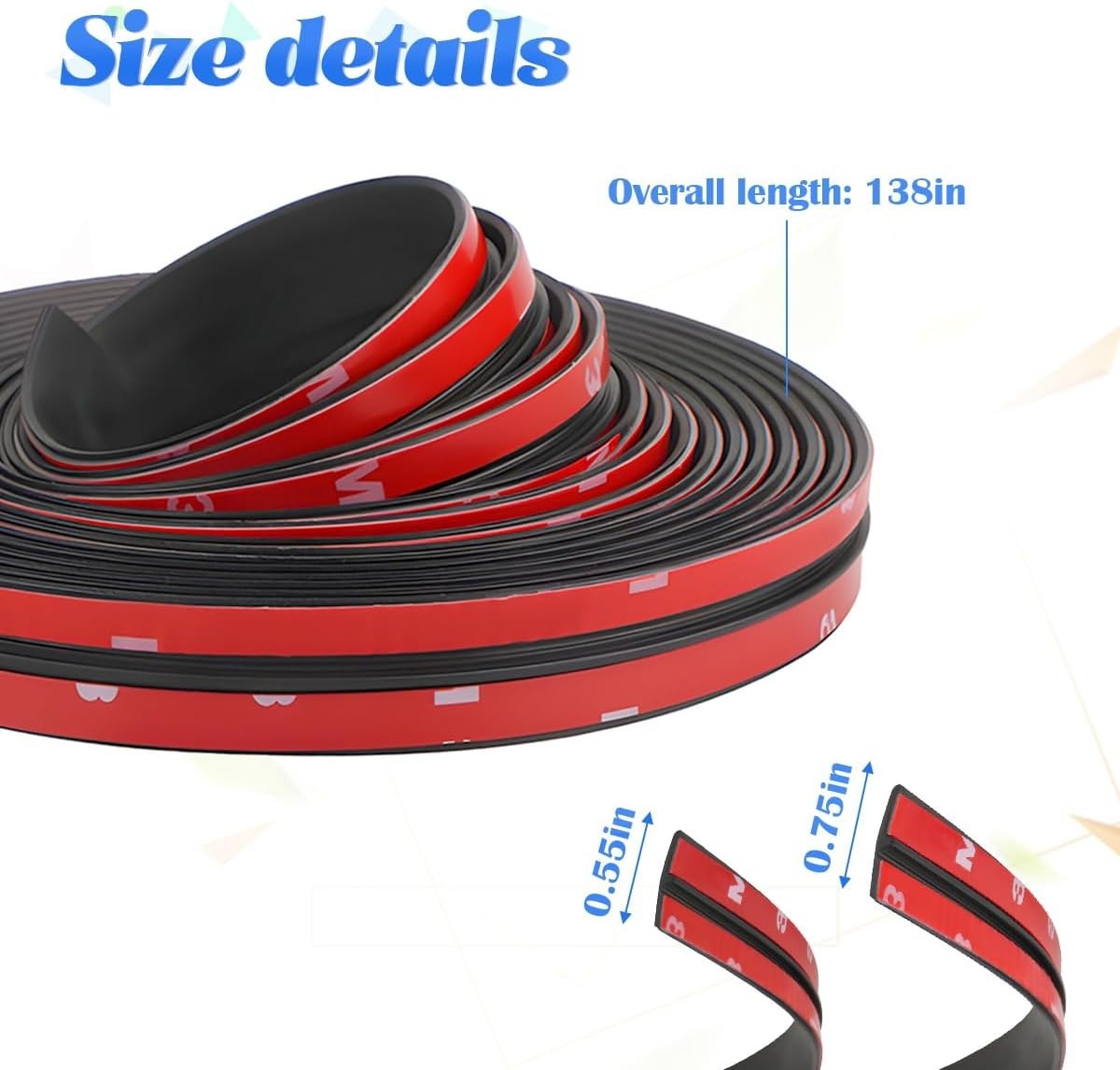 Durable Black Rubber Windshield Weather Stripping Set – 0.55'' & 0.74'' Widths