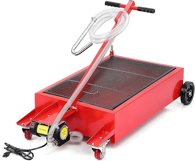 20 Gallon Low Profile Oil Drain Pan Oil Change Pan Cart 110V Electric Pump Kit