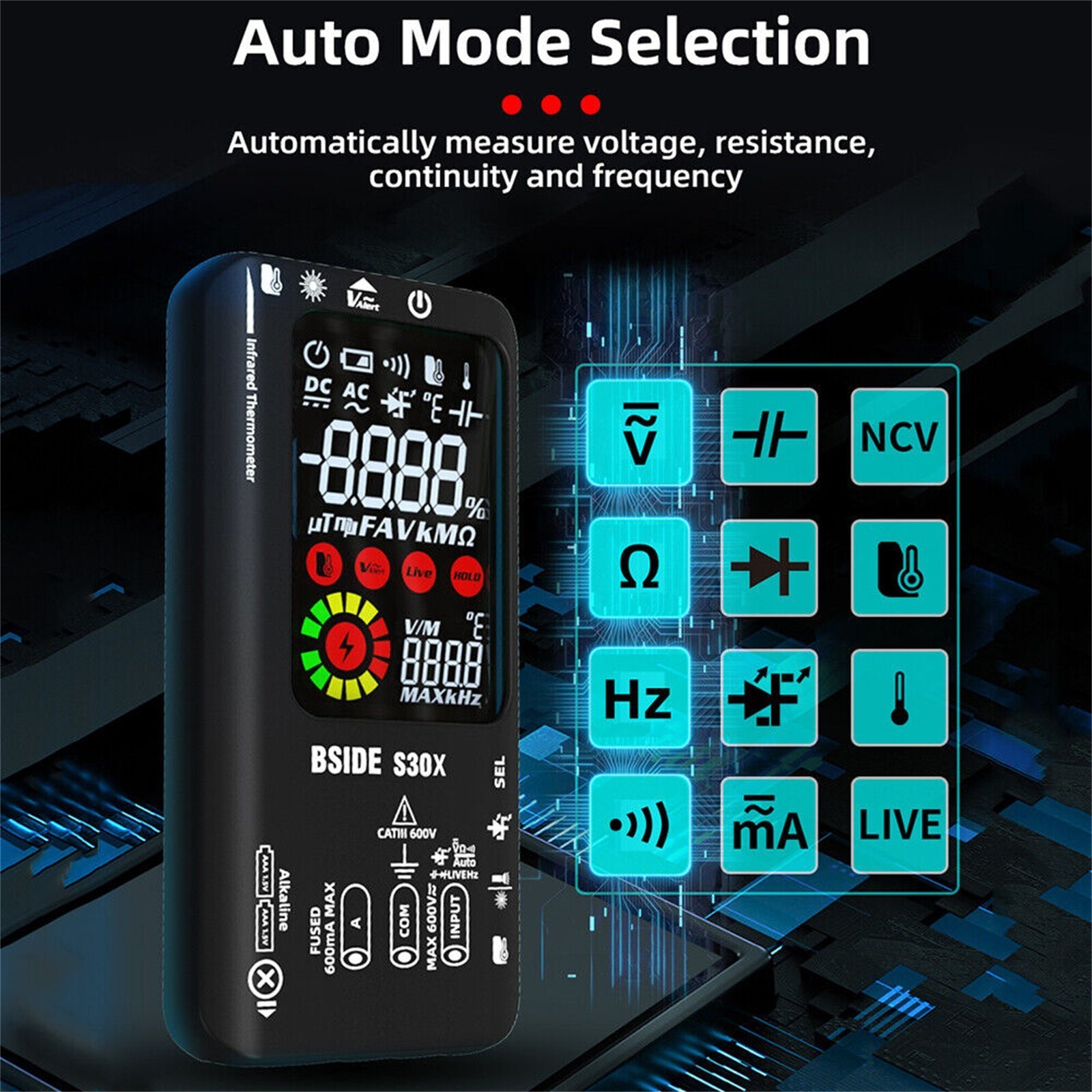 BSIDE S30X Digital Multimeter DC AC Volt Current Ohm Resistance Tester Handheld