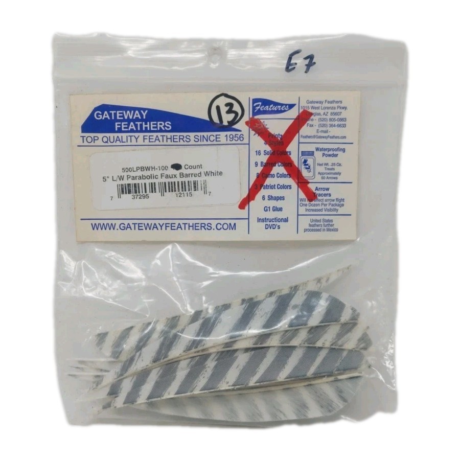 13 Count Gateway Feathers 5" Left Wing: Parabolic Faux Barred White 500LPBWH