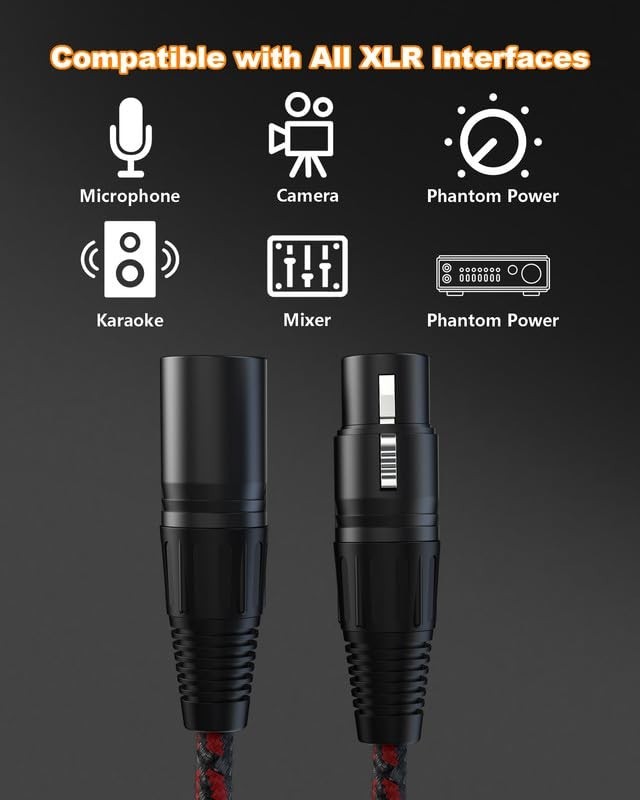 Short XLR Cables 1ft 2 Pack, Microphone Cable Balanced Shielded Nylon...