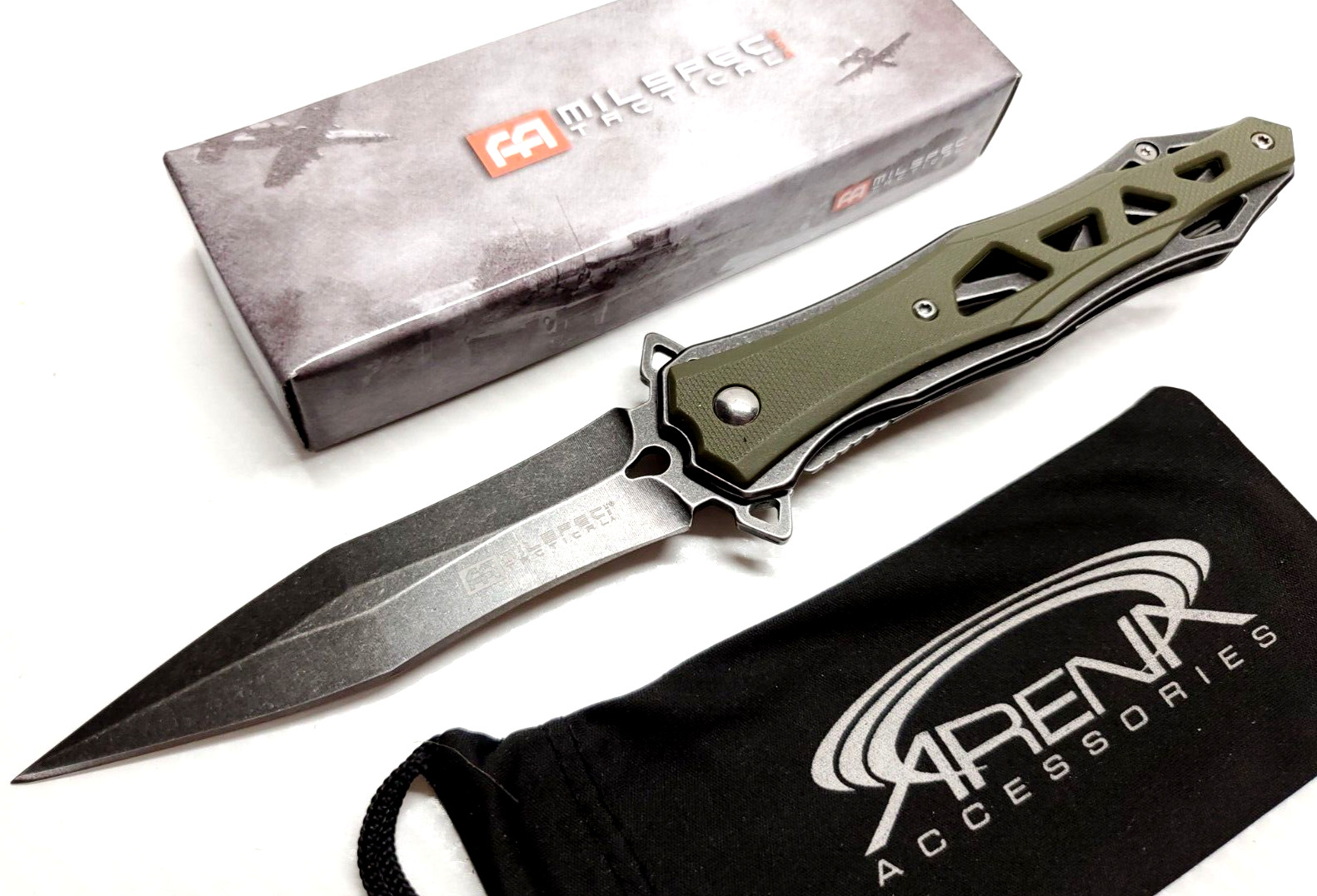 Spear Stiletto Dagger Blade Pocket Knife Tip Up Carry EDC Spring Assisted Green