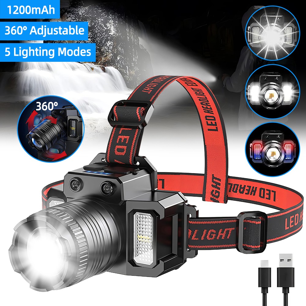 Waterproof Headlamp USB Rechargeable LED Headlight Zoomable Head Torch USB Lamp