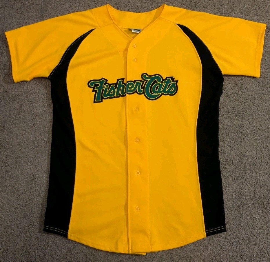 OT Sports New Hampshire Fisher Cats Yellow Baseball Jersey Made in USA Men's 46