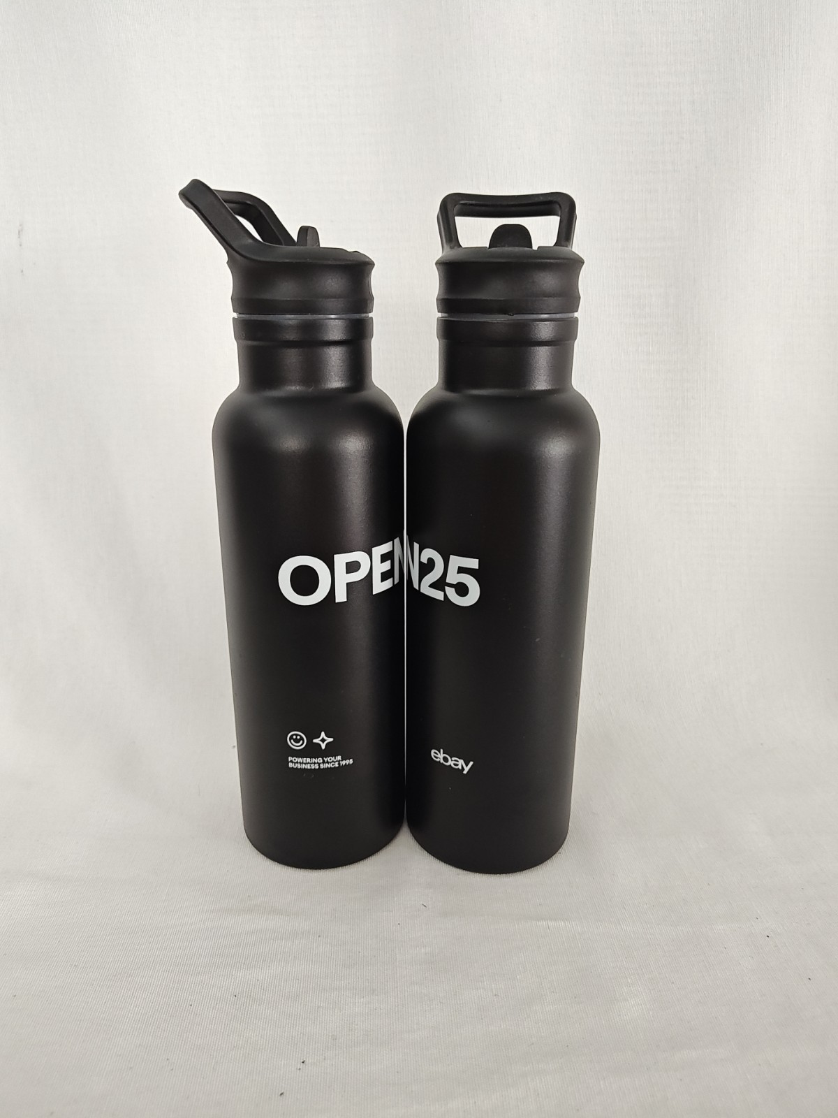 Lot Of 2 EBay open 2025 Black Metal Water Bottles New Unused With straw