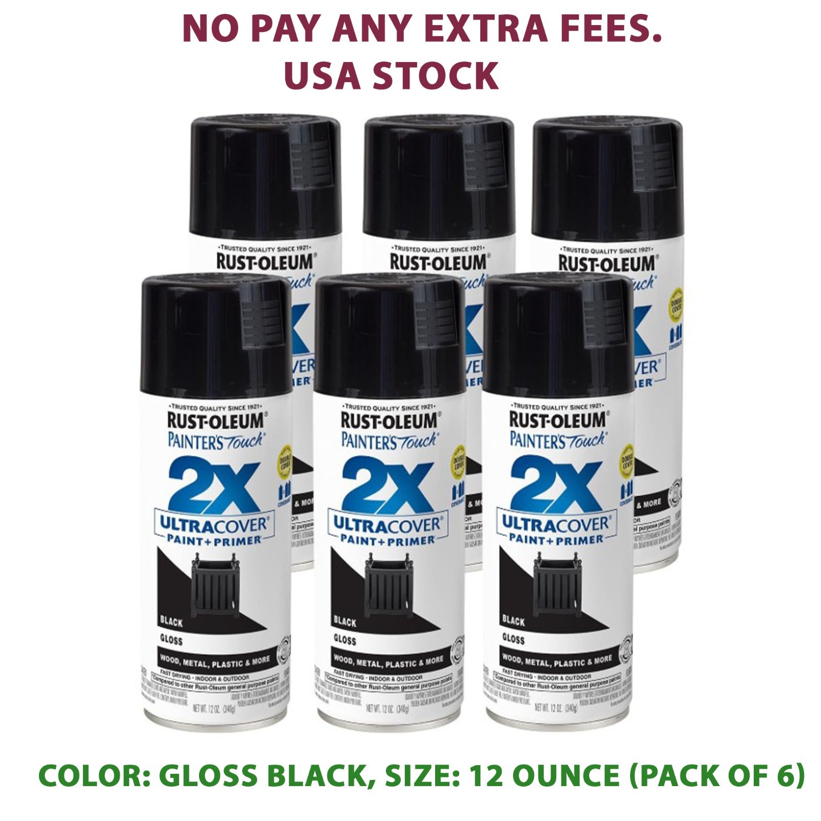 Rust-Oleum 249122 Painter's Touch 2X Ultra Cover Spray Paint 12oz Gloss Black
