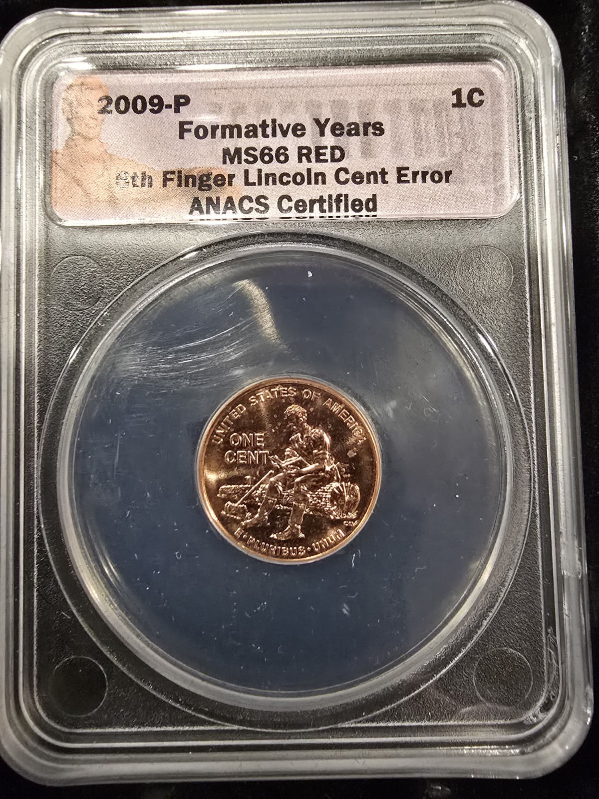 2009 P  Lincoln cent ~ Formative Years ~ ANACS ~ MS66 Red ~ Double Thumb Error