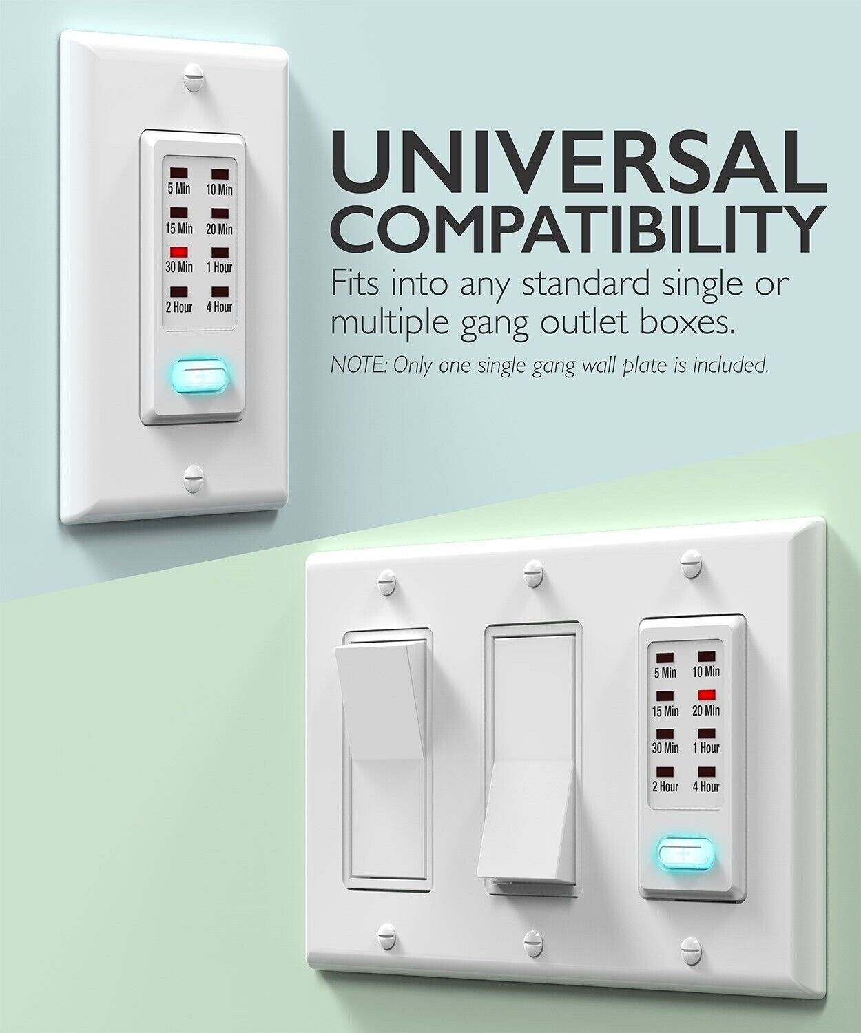 2x In Wall Switch Gang Countdown Programmable Timer Auto Bathroom Fan LED Light