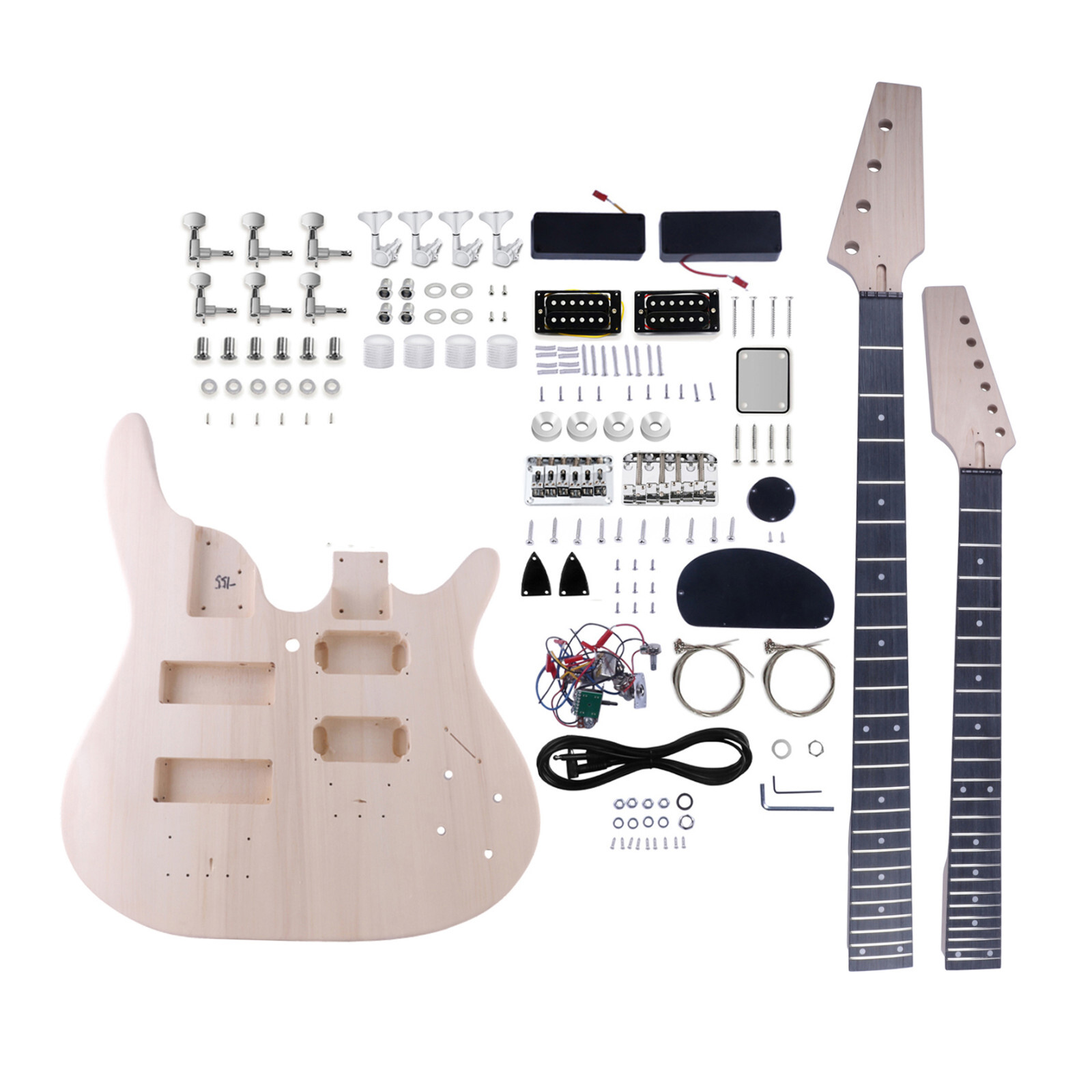 DIY Electric Guitar and Bass Double Neck Kit Basswood Body Hard Maple Neck CR