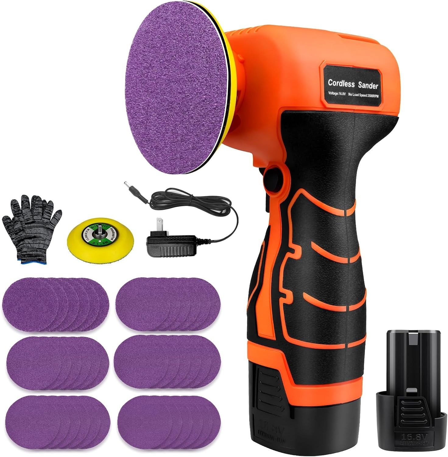 Brushless Small Sander with 36PCS Sandpapers, 2 Variable Speed Cordless Sander (