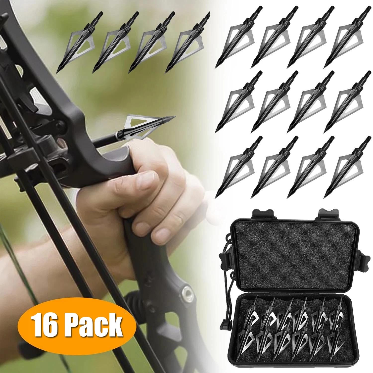 16PK Hunting Broadheads 100 Grains Screw-in Arrow Archery 3 Blades Hunting Heads